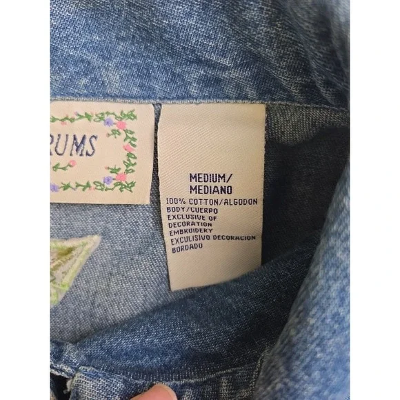 Vtg 90s Tantrums Ladybug Sunflower‎ Denim Shacket Embroidered Beads Sequins Sz M - Picture 12 of 16